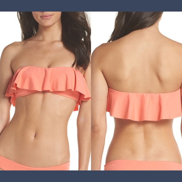 NEW L Space Lynn Ruffle Bikini Top in Fruit Punch Coral [SZ‎ Medium ]